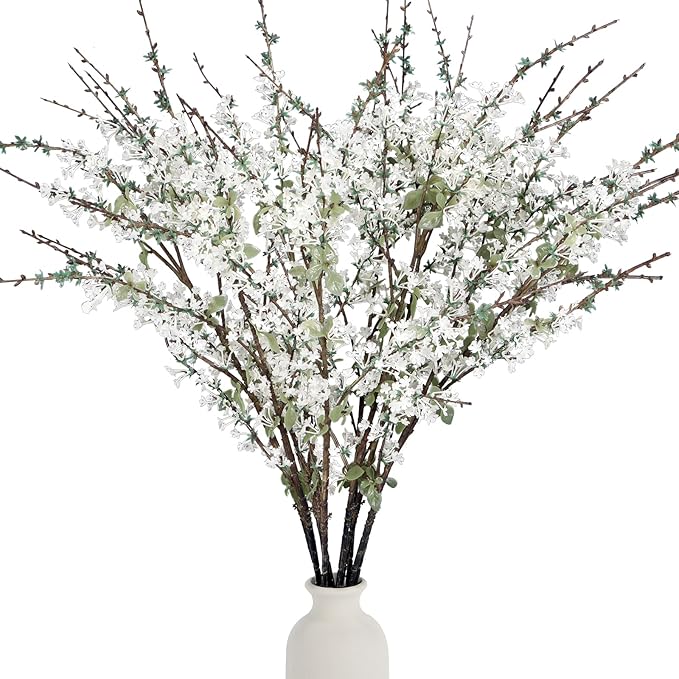 10PCS White Snow Willow Branches – 32'' Real Touch Artificial Flowers, Tall Branches for Vase, Everyday Faux Floral Arrangements for Living Room, Entryway, Office, Farmhouse Minimalist Home Décor