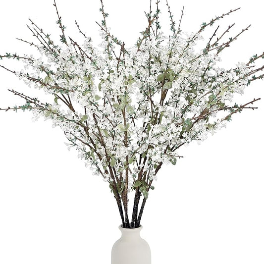 10PCS White Snow Willow Branches – 32'' Real Touch Artificial Flowers, Tall Branches for Vase, Everyday Faux Floral Arrangements for Living Room, Entryway, Office, Farmhouse Minimalist Home Décor