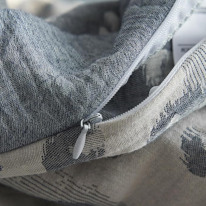 Grey Leopard Print Duvet Cover Queen Yarn-Dyed Cotton Linen Textured Duvet Cover Jacquard Design Bedding Set Queen Vintage Animal Cheetah Print Comforter Cover Leopard Pattern Boho Floral Bedding Set