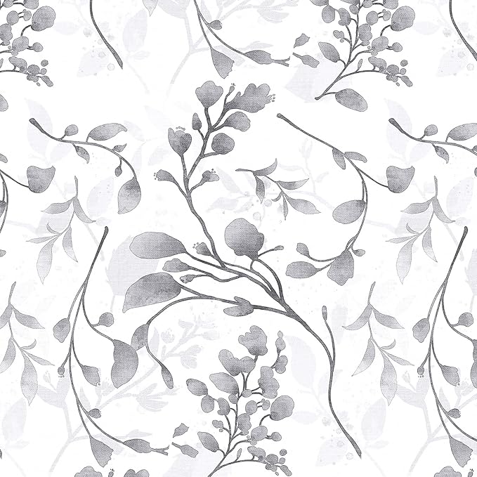 Orainege Gray Floral Wallpaper Peel and Stick Wallpaper Self Adhesive Floral Contact Paper Waterproof 17.7 in ×118.1 in Removable Wall Paper for Bedroom Bathroom Cabinets Decor