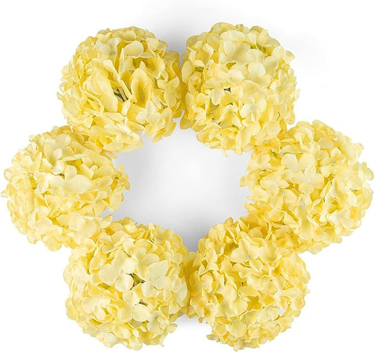 DuHouse Hydrangea Silk Flowers Artificial Flowers with Stem Fake Flower Heads for Wedding Centerpiece Home Decor Pack of 6 (Yellow)