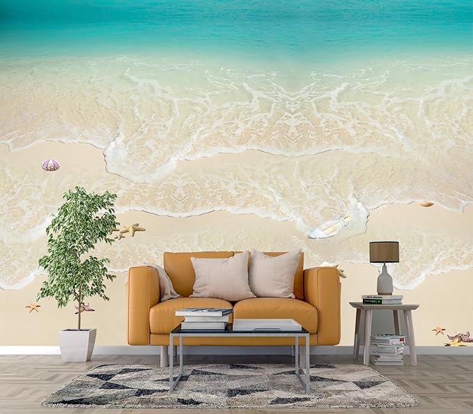 Cliouar-Top View of Background Summer Beach Wave Water Seashore Sand Beach Peel and Stick 90" x 67"