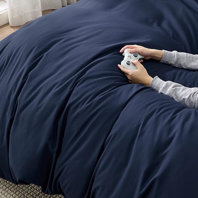 Bedsure Duvet Cover California King Size - Soft Double Brushed Bedding Set for Kids & Adults, Zipper Closure, 3 Pieces, Includes 1 Duvet Cover (104"x98") & 2 Pillow Shams, NO Comforter, Navy Blue