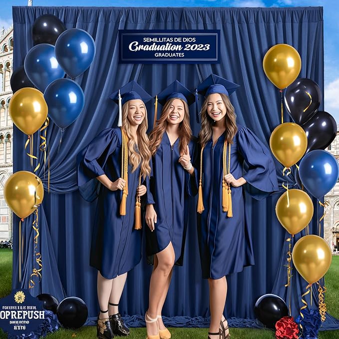 Navy Blue Backdrop Curtains - Wrinkle-Free Polyester Photography Drapes for Wedding, Baby Shower, Birthday, Graduation Party Decorations - 32 X 10FT