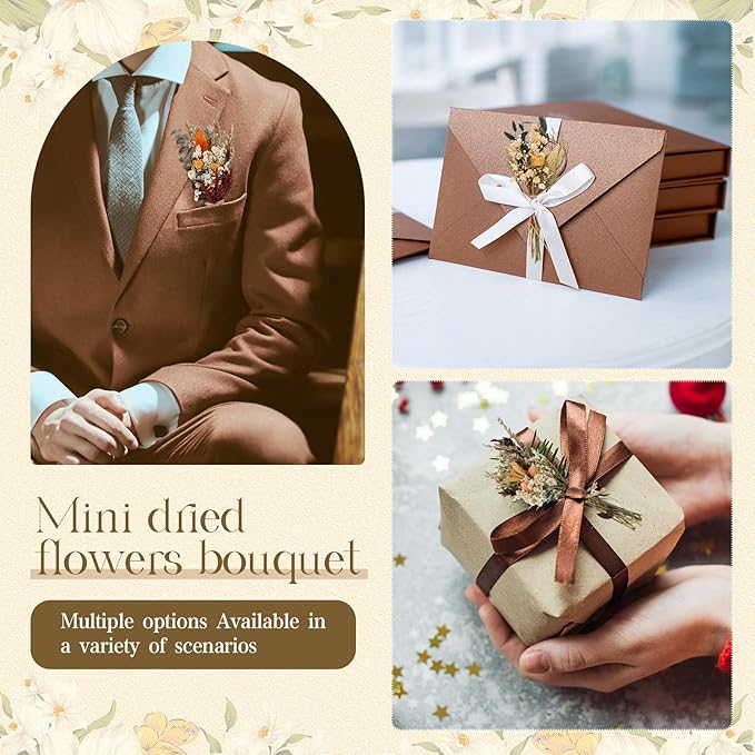 Layhit 12 Pack Boho Dried Flower Bouquet Mini Wedding Handmade Dry Flowers Decor for Vase Crafts DIY Photo Boutonniere for Men Floral Plant for Bridesmaid Gift Birthday Decor(Bright)