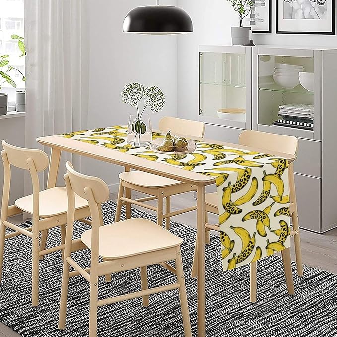 Banana Fruit Table Runner, Kitchen Dining Table Decor,Tropical Fruit Palm Leaves Table Runners for Indoor Outdoor Home Farmhouse Holiday Wedding Birthday Party Decoration, 13 x120 Inch