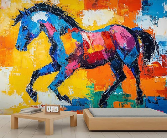 KIREUPA Abstract Horse Wall Mural, Colorful Horse Art 3d Wall Murals, Bold Abstract Animal Wallpaper Mural, for Living Room Bedroom Large Wallpaper Indoor Decor 59" W x39.4 H