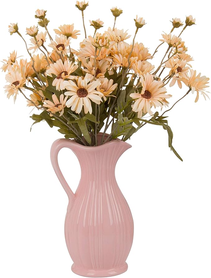 12pcs Gerbera Daisy Artificial Flowers 20 Inch Long Stem Artificial Daisy Mums for Home Décor Centerpiece Wedding Bridal Bouquet DIY(Light Champagne)