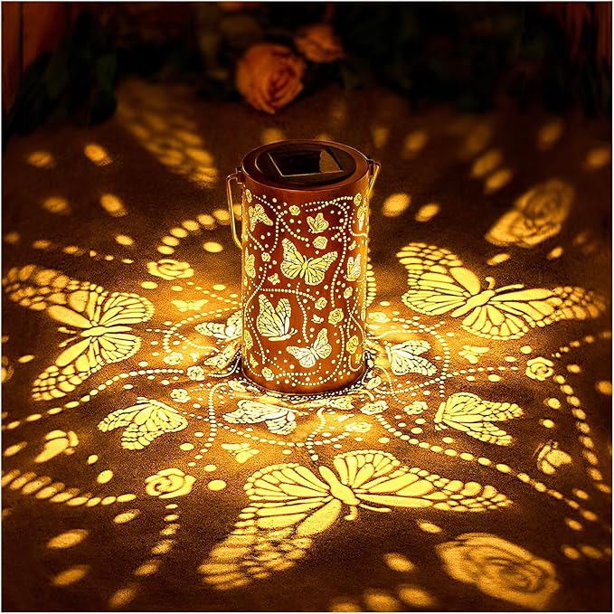 Christmas Gifts for Women Butterfly Solar Lanterns Outdoor Waterproof Hanging Solar Lights Butterfly Gifts for Women Men Metal Decorative LED Lanterns for Garden Decor,Yard,Patio,Lawn,Tabletop,Pathway