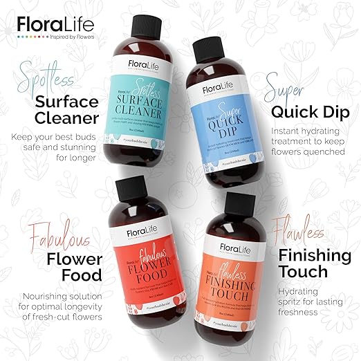 FloraLife Fresh-Cut Flowers Care Kit - Nutrition, Hydration, & Cleaning Solution with Cutting Shears