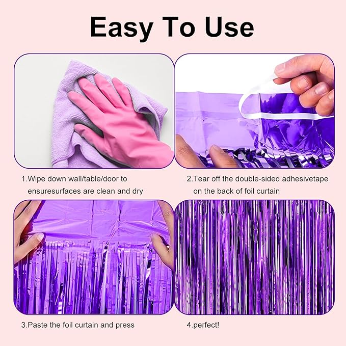 2 Pack 3.28 ft x 6.56 ft Purple Tinsel Curtain Party Backdrop - Metallic Foil Tinsel Fringe Backdrop Door Fringe for Birthday Graduation Wedding Party Photo Backdrop.