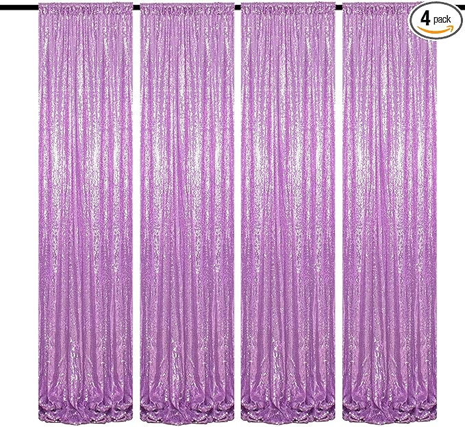 Lavender Sequin Backdrop Curtains 2FTx8FT 4 Panels Lilac Glitter Curtains Photo Background for Parties Wedding Baby Shower