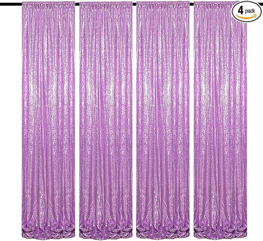 Lavender Sequin Backdrop Curtains 2FTx8FT 4 Panels Lilac Glitter Curtains Photo Background for Parties Wedding Baby Shower