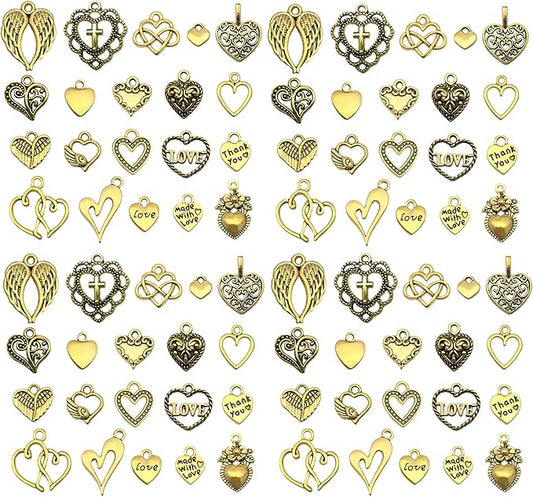 WOCRAFT 60pcs Antique Gold Heart Valentine's Day Wedding Charms for Jewelry Making Sets DIY Necklace Bracelet Keychain Crafting Charms Kit Craft Supplies (SN918)