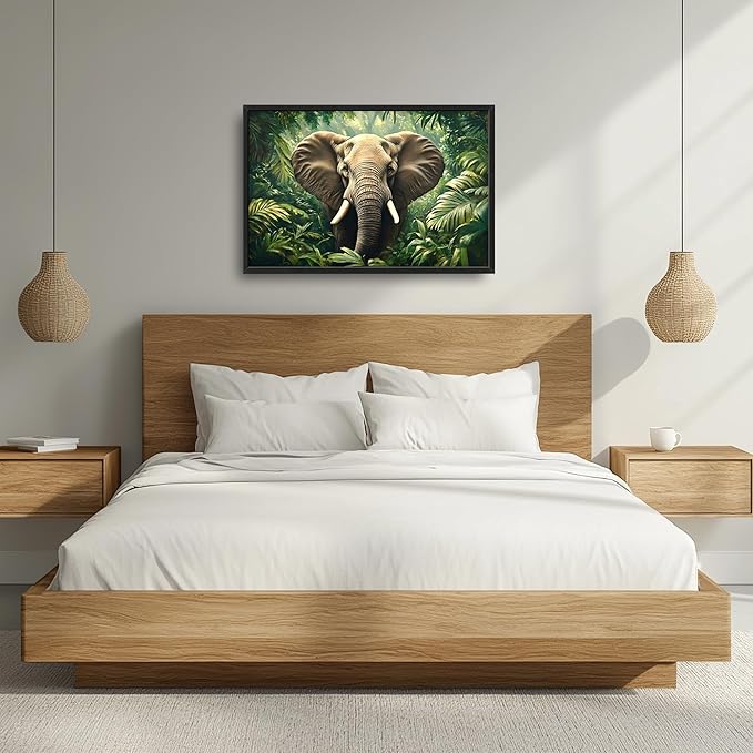 Elephant Large Wall Art Framed Wall Decor for Living Room Rustic Tropical Jungle Pictures Oversized Canvas Print Painting Modern Extra Large Framed Artwork for Bedroom Office 36"x24"