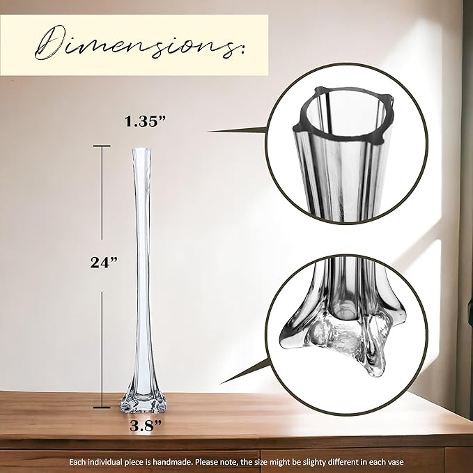 Craft And Party, Pack of 12, Eiffel Tower Vases Centerpiece for Flower, Wedding, Decoration. (24", Clear)