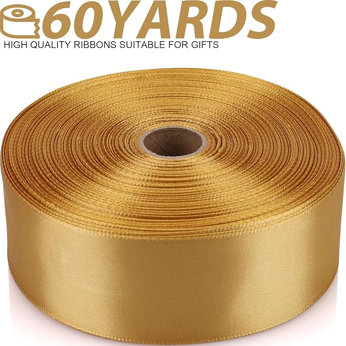 1-1/2 Inch 60 Yards Champagne Gold Solid Satin Ribbon for Gift Wrapping,Craft Floral Bouquets,Wedding Party,Timeless Flower,Decoration Floral Hair,Balloons