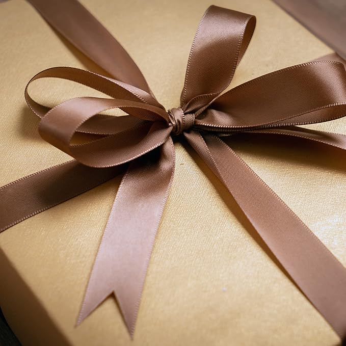 LIUYAXI Brown Satin Ribbon, Double Faced 1/2" X Continuous 25 Yards Ribbons Perfect for Gift Wrapping Bows Bouquet Wedding Craft and More