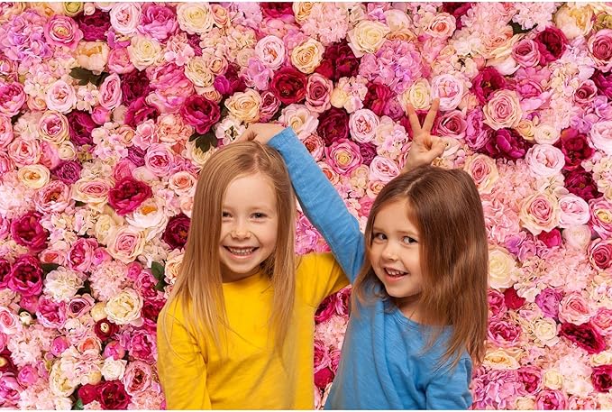 Flower Backdrop Pink Red Rose Flowers Floral Wall Photography Background Birthday Baby Shower Wedding Party Banner Anniversary Decorations Children Adults Portrait Video Studio Prop 8x6ft