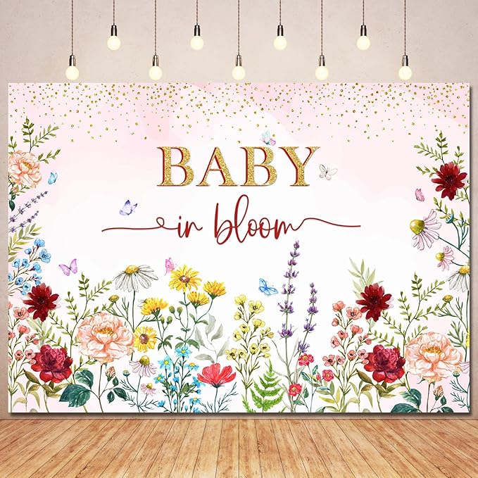 Baby in Bloom Backdrop Wildflower Baby Shower Decorations for Girl,Pink Watercolor Floral Baby in Bloom Baby Shower Party Banner Wild Flower Theme Babyshower Background Photobooth Props 10x7ft
