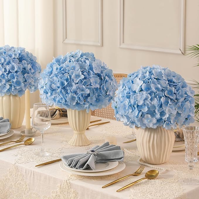 Veryhome 20Pcs Blue Hydrangea Artificial Flowers, Faux Hydrangea Flowers, Silk Flowers Heads with Stems, Fake Hydrangeas for Home Decor Wedding Party Centerpieces DIY Floral Arrangements