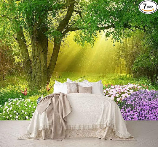 Forest Wallpaper Flower and Road in Forest Wall Mural for Bedroom Living Room TV Background Sofa Wall（Not Peel and Stick）