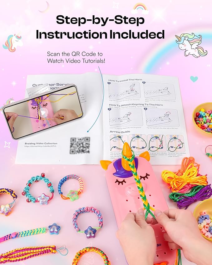 Caydo Bracelet Maker, Unicorn Friendship Bracelet Making Kit for Girls 8-12 Years Old Birthday Christmas Gifts, 2 in 1 Bracelet Keychain Kits for Kids DIY Arts and Crafts Toy for Ages 8+
