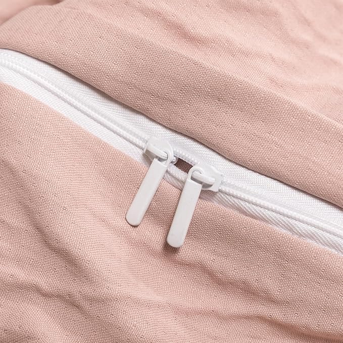 King Duvet Cover Dusty Rose, Luxury Soft Double-Layer Crinkle Gauze Rose Pink Duvet Cover, 3 Pieces Bedding for All-Season, Breathable with Zipper Closure & Corner Ties