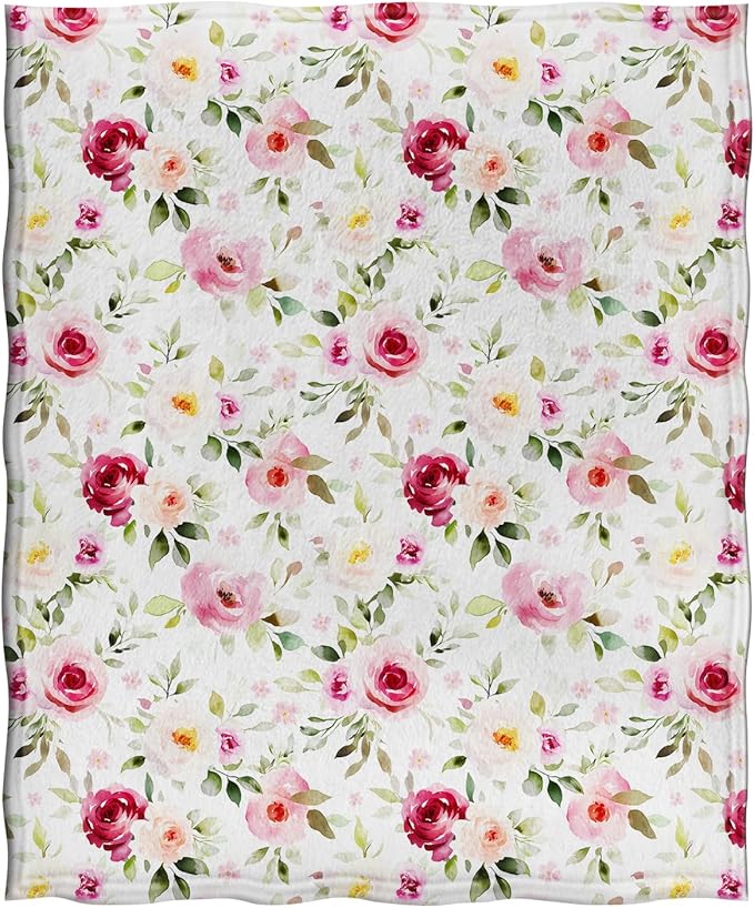 Jekeno Rose Flowers Blanket Gifts for Women Girls, Birthday Valentines Soft Throw for Adult, Lightweight Warm Flannel for Bed Sofa Couch Office Home 60"x80"