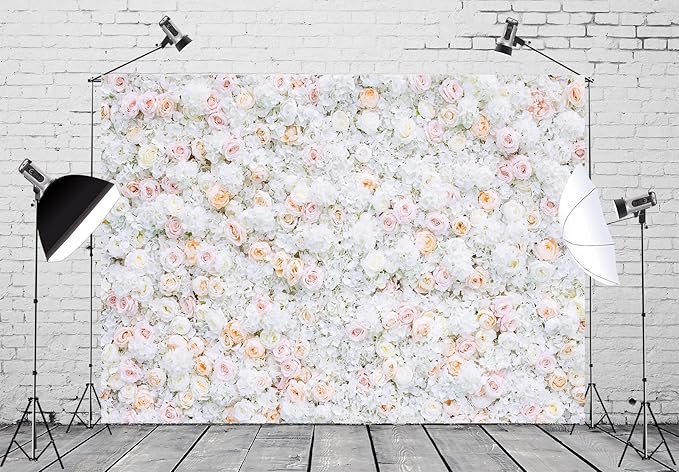 BELECO 5x4ft Fabric Flower Wall Backdrop Pink White Roses Flowers Floral Wall Background Backdrop Valentine's Day Party Engagement Newborn Baby Shower Birthday Wedding Photoshoot Studio Props