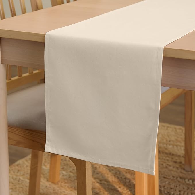 Encasa XO Table Runner 13"x48" Long | Cotton Canvas Fabric | Natural Solid Color | Machine Washable & Durable