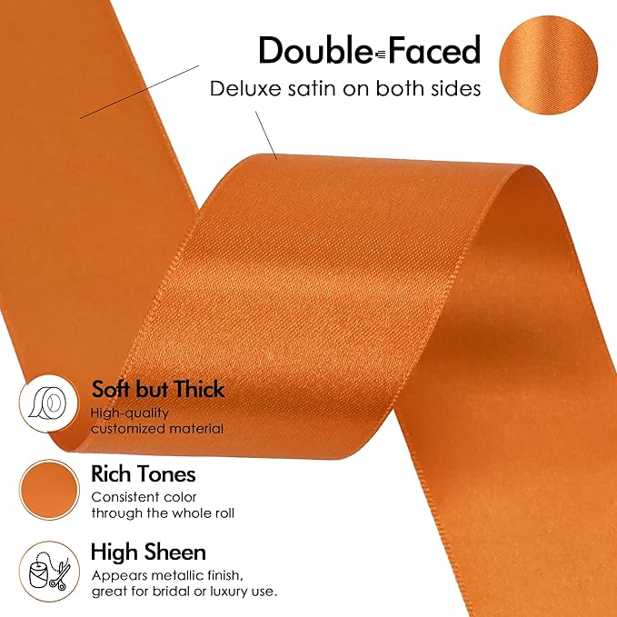MEEDEE Orange Satin Ribbon - 1.5 inch Double Faced Satin Ribbon, 50 Yards - Perfect for Christmas, Thanksgiving, Halloween, Wreaths, Bows, Crafts, Weddings, Flower Bouquets