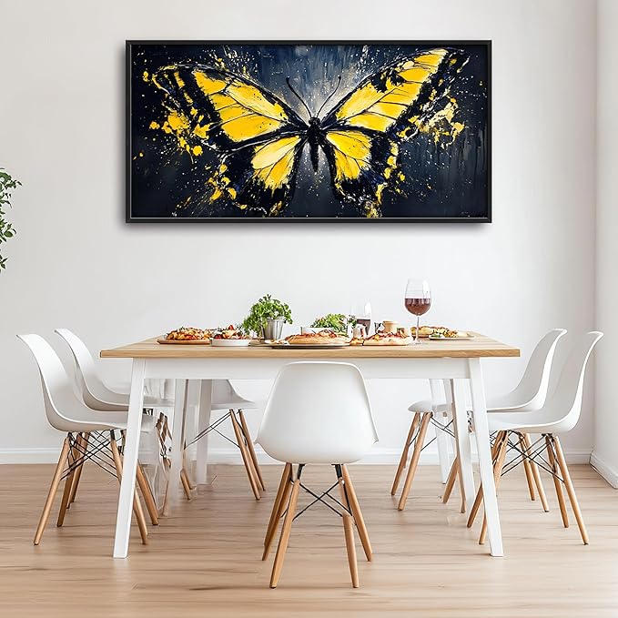 Butterfly Large Wall Art Framed Wall Decor for Living Room Black Butterfly Pictures Oversized Canvas Print Painting Modern Extra Large Framed Artwork for Bedroom Office Home Decor 60"x30"