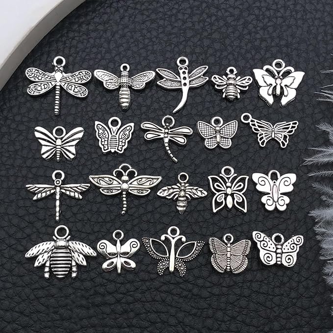 WOCRAFT 60pcs Antique Silver Butterfly Bracelet Charms for Jewelry Making Sets DIY Necklace Bracelet Keychain Crafting Charms Kit Craft Supplies (SN845)