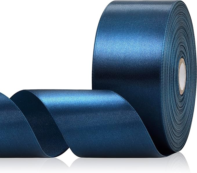 Navy Blue Ribbon 2 Inch, 60 Yards Dark Blue Satin Ribbon for Gift Wrapping, Crafts, Birthday Party, Flower Bouquet, Bows, Wedding and Festival Decor