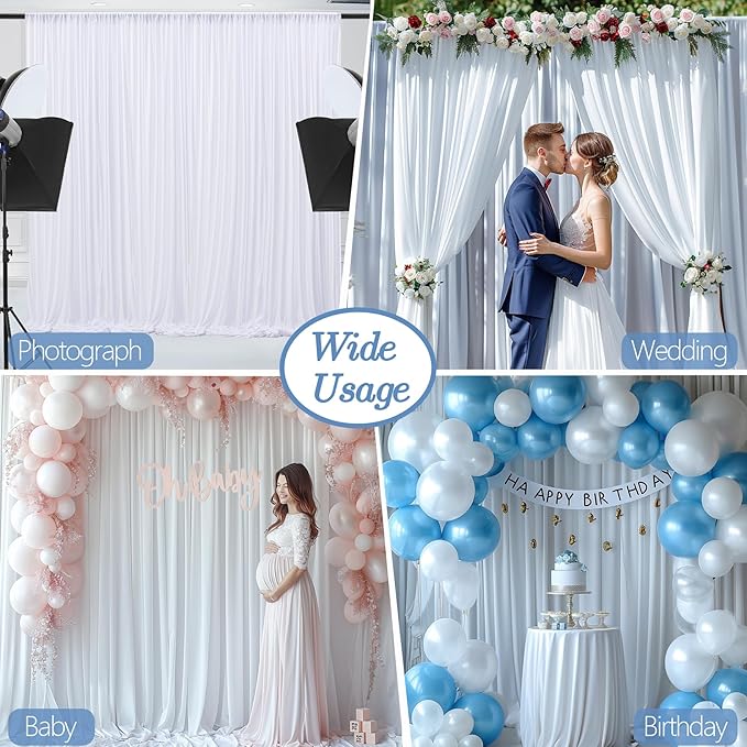 Wrinkle Free White Backdrop Curtain for Parties 10x7ft Soft Fabric Drapes Wedding White Curtain Backdrop for Birthday Party Decorations Background for Photography 5x7ft, 2 Panels