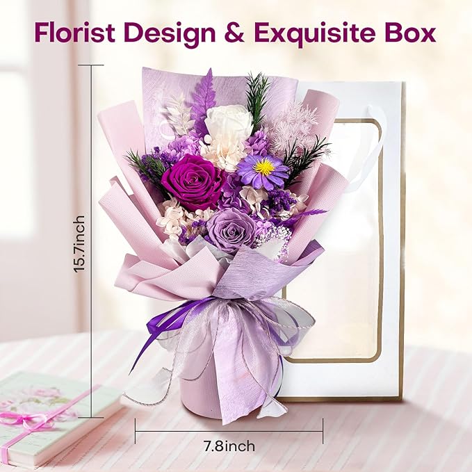 Preserved Flowers Bouquet, Eternal Natural Rose, Flower Birthday Decorations for Mom Women,Send Flowers Prime,Wedding Anniversary,Christmas Eve