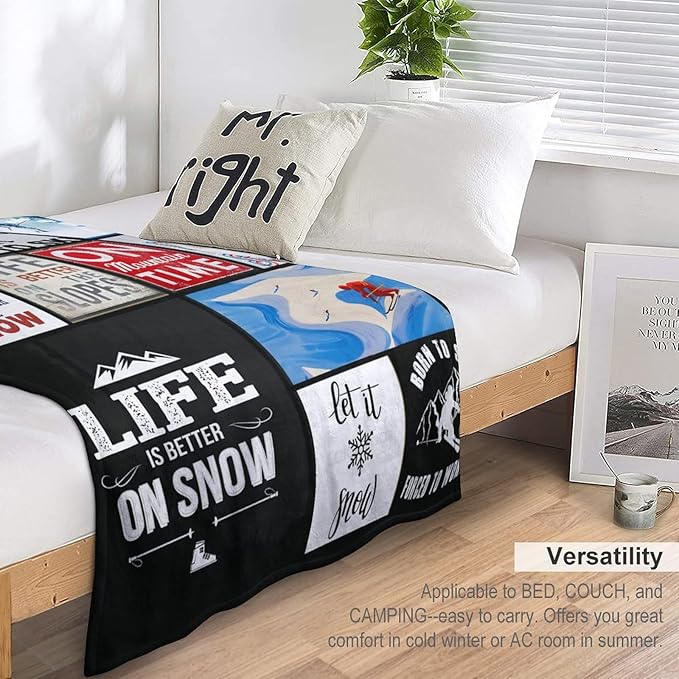 Skiing Throw Blanket for Lovers - Soft Warm Cozy Fleece for Kids Adults - Couch Sofa Bed 50"x60"