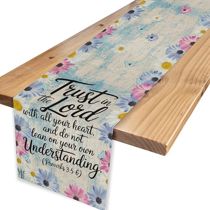 Daisy Flower Table Runner, Colorful Farmhouse Rustic Daisy Flower Print Linen Coffee Table Center Decor for Home Kitchen Dining Patio Holiday Party Indoor Outdoor Table Decorations 13x90 inch