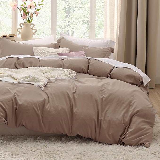 Bedsure Khaki Oversized King Duvet Cover - 3 Pieces Prewashed Cotton-Like Extra Soft Bedding Set, Includes 1 Duvet Cover 120x98 Inches with Zipper Closure & 2 Pillow Shams, Comforter Not Included