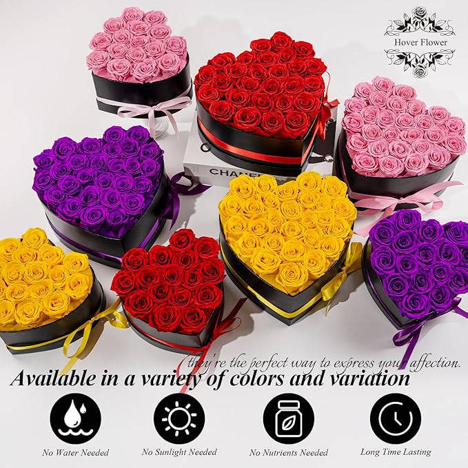 27 Forver Preserved Flowers in a Heart Box, Flowers for Her,Eternal Roses Flowers for Delivery Prime, Flowers Birthday Gifts for Women Mom Grandma Wife - Purple