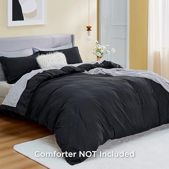Bedsure Duvet Cover California King Size - Soft Double Brushed Bedding Set for Kids & Adults, Zipper Closure, 3 Pieces, Includes 1 Duvet Cover (104"x98") & 2 Pillow Shams, NO Comforter, Black