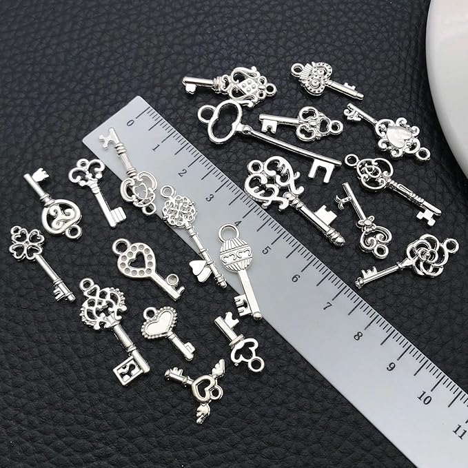 WOCRAFT 60pcs Bright Silver Small Key Charms Bracelet Charms for Jewelry Making Sets DIY Necklace Bracelet Keychain Crafting Charms Kit Craft Supplies (SN926)