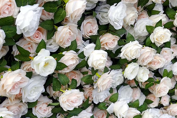 8×8 ft Artificial White Flower Wall with Backdrop Stand, 2pcs 4×8 ft Panels, Assembly-Friendly Floral Backdrop for Weddings, Events, Studios & Window Displays
