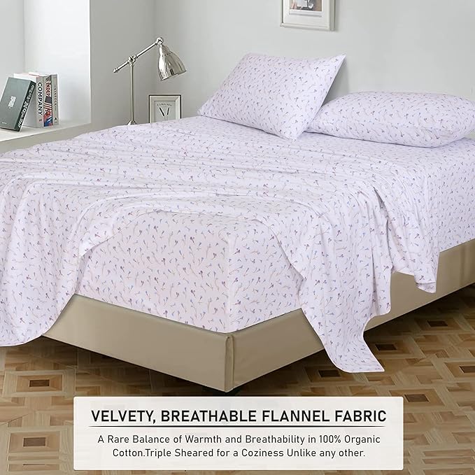 RUVANTI Flannel Sheets Queen Size - 100% Cotton Double Brushed Bed Sheets, Deep Pockets 16 Inches Queen Sheet Set, All Seasons Breathable & Extra Soft - Warm & Cozy, 4 Piece, Navlight