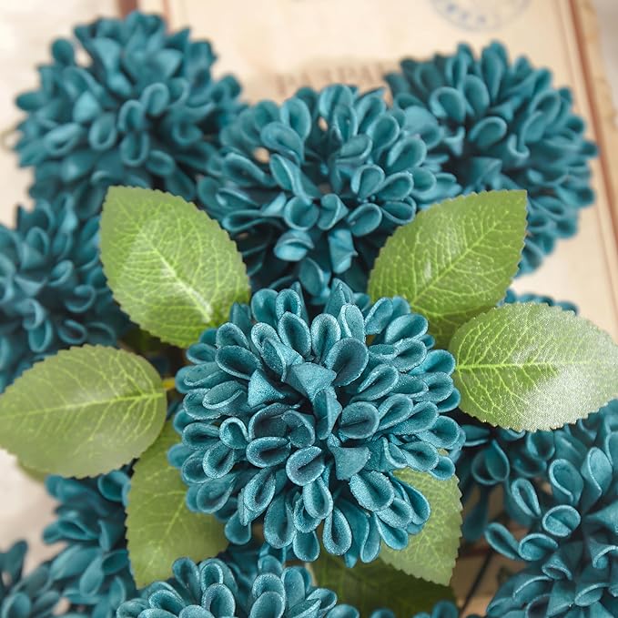 Artificial Flowers, 50pcs Artificial Rose for DIY Wedding Bouquets Centerpieces Arrangements, Dark Teal Dahlia Flowers with Stems Bridal Shower Party Home Decorations