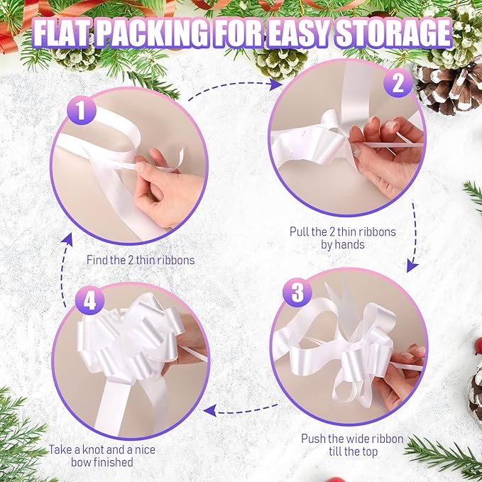 100 Pcs 5 Inch Christmas Pull Bows for Gift Wrapping, Gift Wrapping Pull Bows with Ribbon for Christmas Presents Wedding Decor Basket Bag Holiday Decor(White)