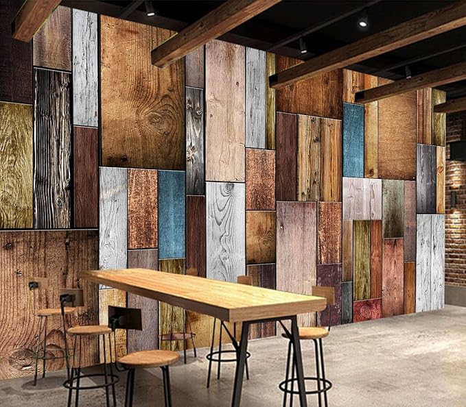 Eierme-Vintage Color of Old Wooden Wall Background Texture Mural Wallpaper Peel and Stick 90" x 67"