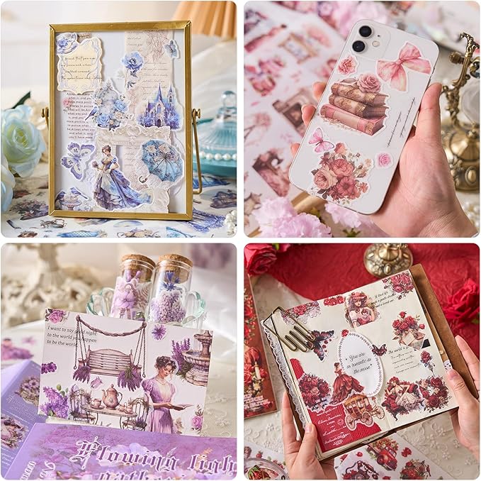 Snycler Sticker Book - 24 Sheets Vintage PET Stickers for Scrapbooking, Junk Journaling, Ephemera, and Decorative Crafts - Pre-Cut Floral Design Stickers Vintage-6