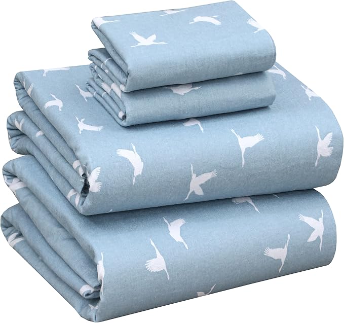 RUVANTI Flannel Sheets Full Size - 100% Cotton Double Brushed Bed Sheets Set, Deep Pockets 16 Inches, All Seasons Breathable & Extra Soft Full Sheets, Warm & Cozy, 4 Piece, We Fly